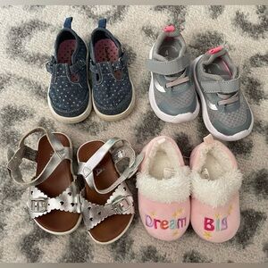 4 pairs of toddler girls shoes- size 4 all in excellent condition.